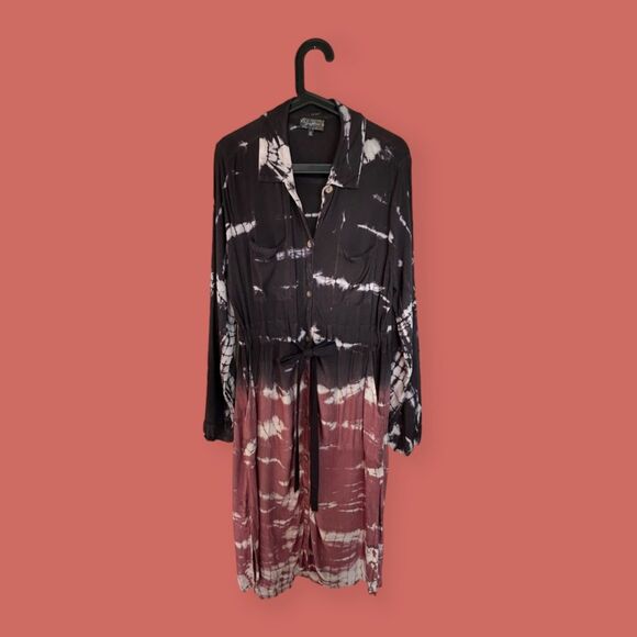 💜 TIE DYE J GEE OMBRE MAXI SHIRT DRESS PURPLE GRAY PINK SIZE XL - Picture 3 of 6